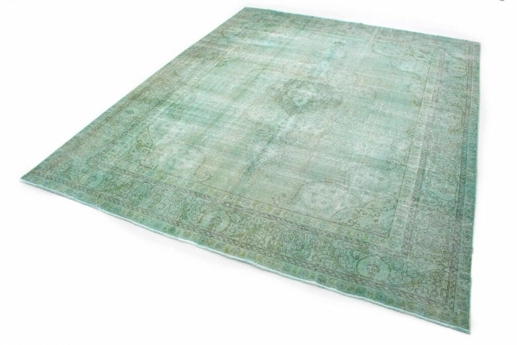 vintage-orientteppich-390x309cm-in-grun-turkis-handgeknupft-2 Orientteppich 390x309 cm Wolle handgeknüpft