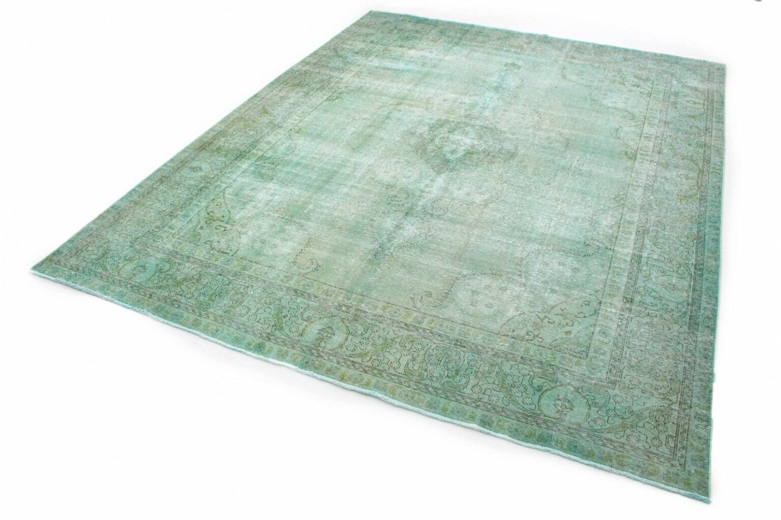 vintage-orientteppich-390x309cm-in-grun-turkis-handgeknupft-2 Orientteppich 390x309 cm Wolle handgeknüpft
