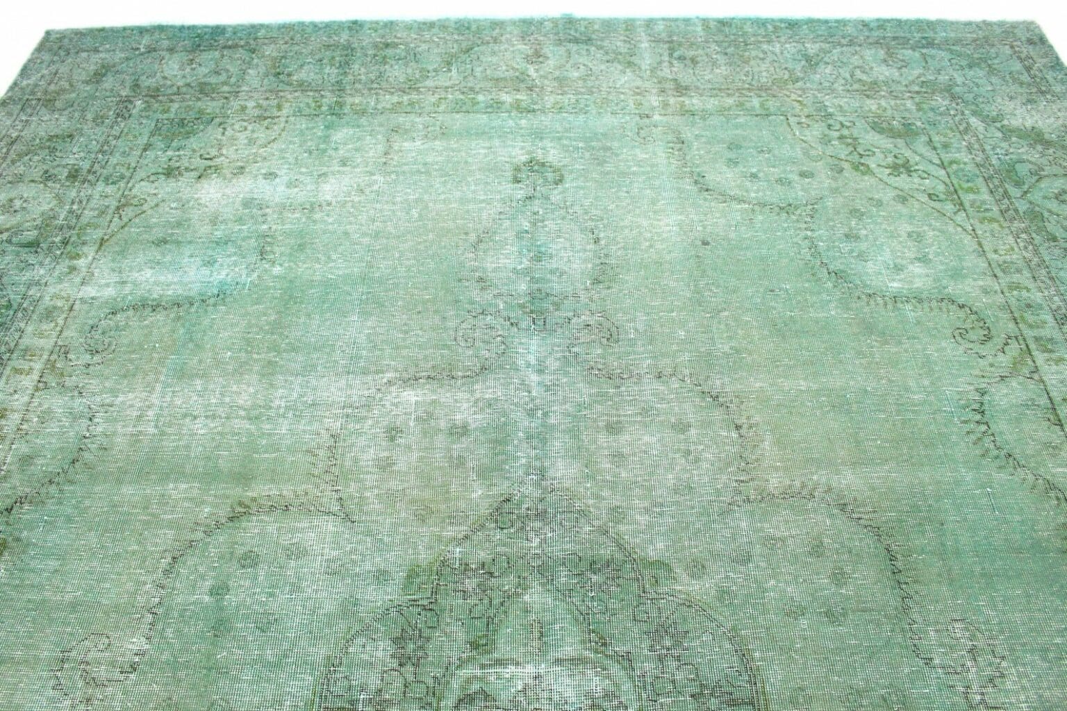 vintage-orientteppich-390x309cm-in-grun-turkis-handgeknupft-5 Orientteppich 390x309 cm Wolle handgeknüpft