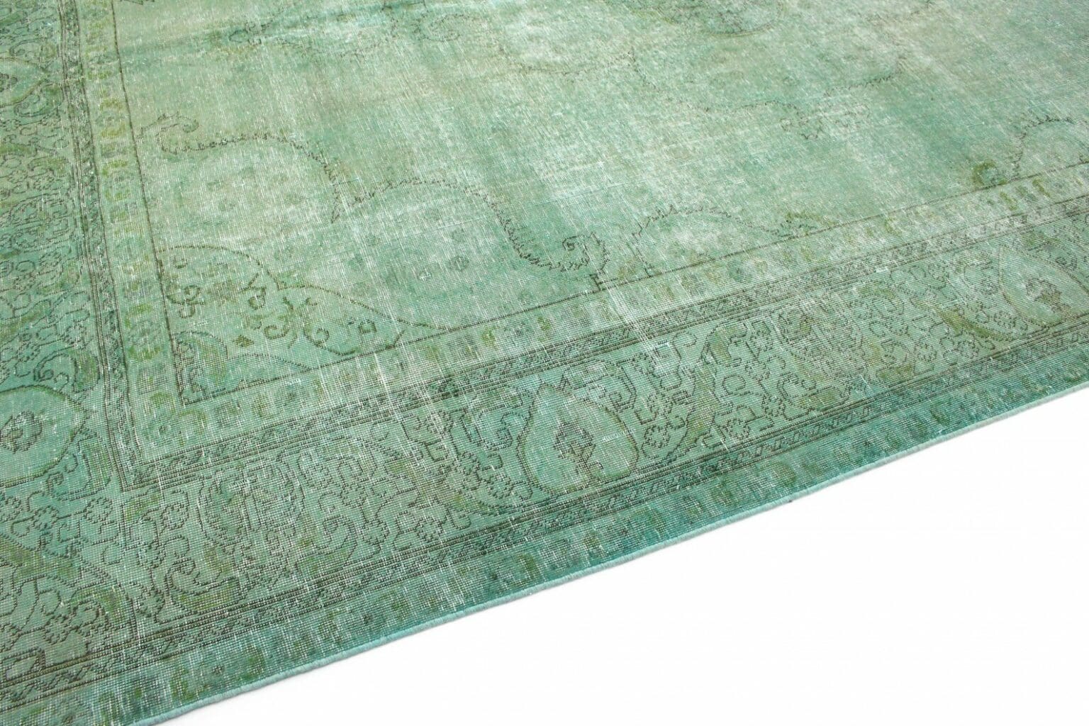 vintage-orientteppich-390x309cm-in-grun-turkis-handgeknupft-6 Orientteppich 390x309 cm Wolle handgeknüpft