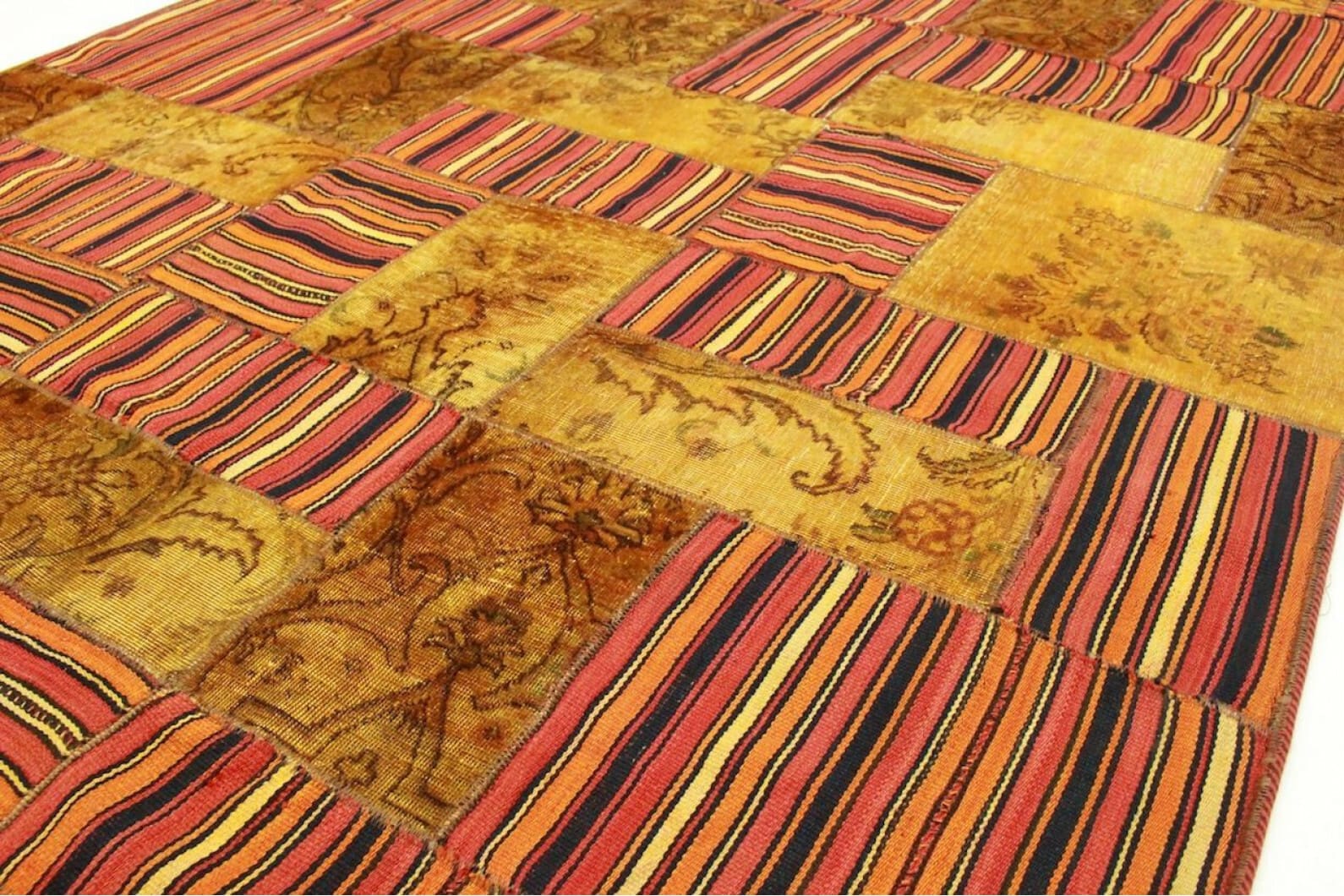 patchwork-teppich-270x200cm-braun-rot-handgeknupft-orientteppich-3 Antiker Orientteppich aus Orient, 268 × 200 cm