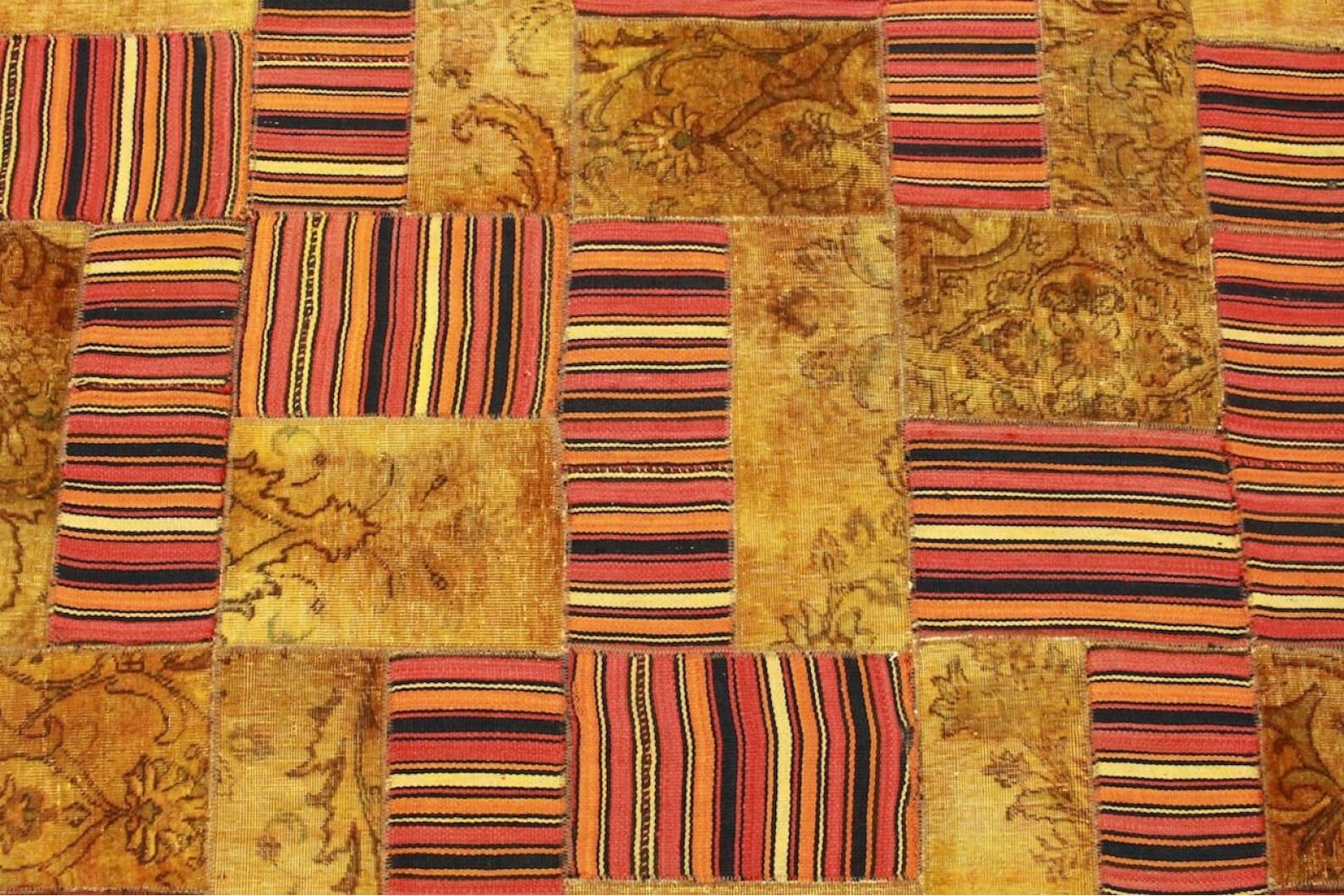 patchwork-teppich-270x200cm-braun-rot-handgeknupft-orientteppich-4 Antiker Orientteppich aus Orient, 268 × 200 cm