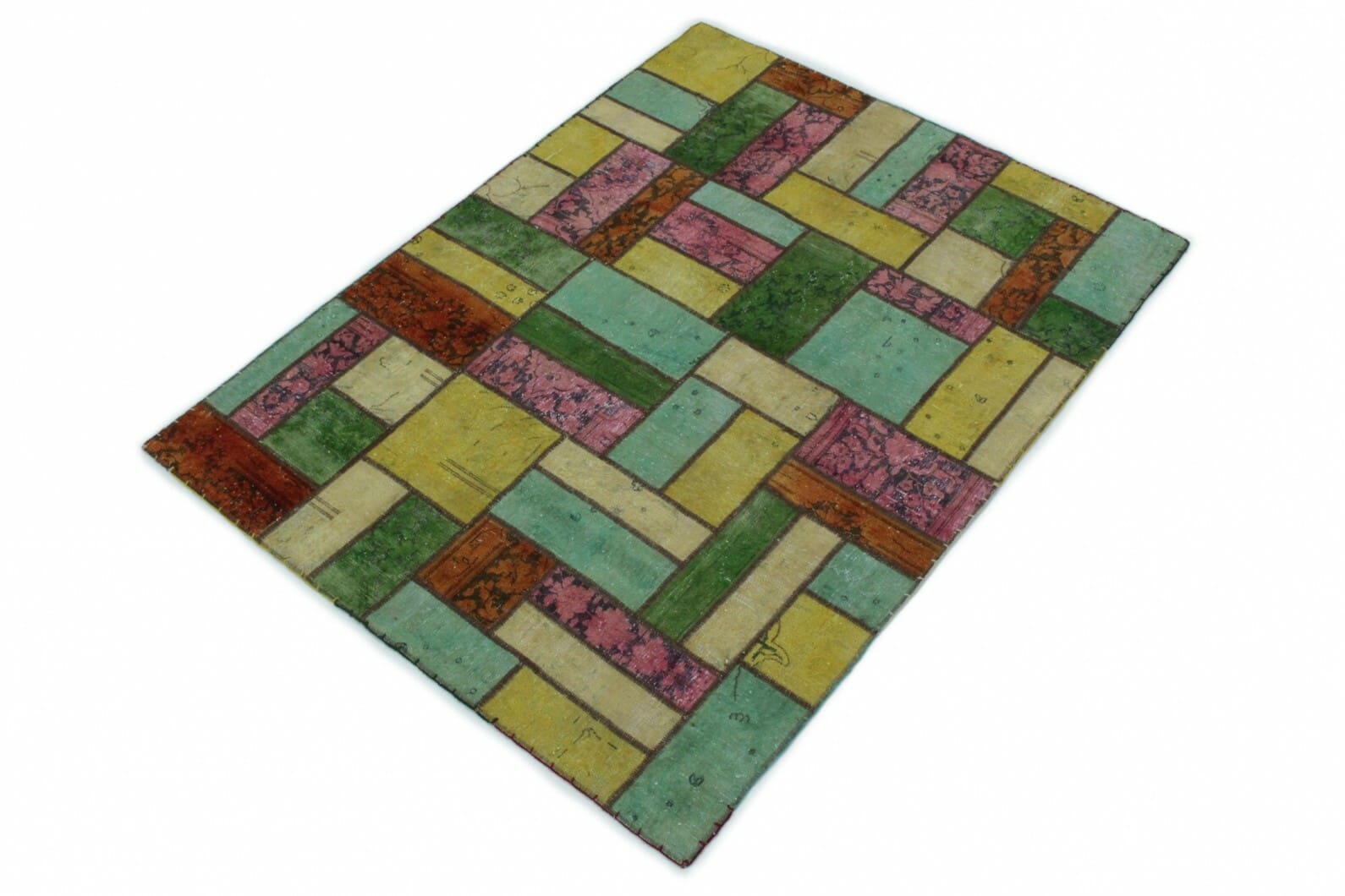handgearbeiteter-patchwork-orientteppich-202x151cm-beige-turkis-pink-1 Orientteppich aus Orient, 202 × 150 cm