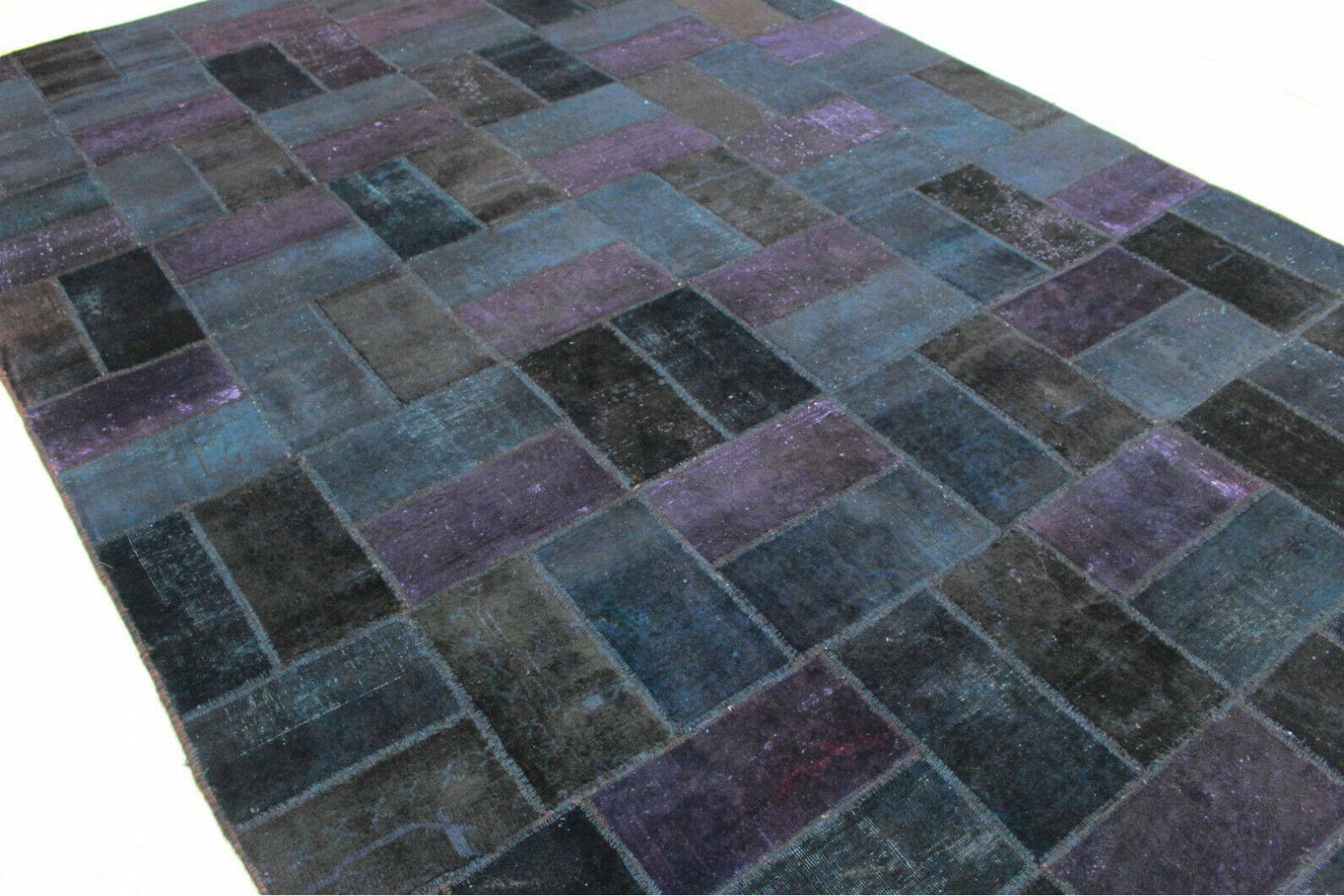 patchwork-teppich-3-7x2-4m-lila-blau-handgeknupft-orientteppich-1 Handgeknüpfter Orientteppich 365 × 242 cm