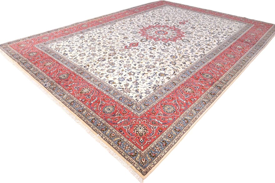 Handgeknüpfter Kashan Perserteppich, 417 × 300 cm, Wolle & Seide
