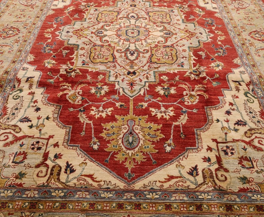Heriz Ziegler Orientteppich 371 × 269 cm aus Wolle, handgeknüpft