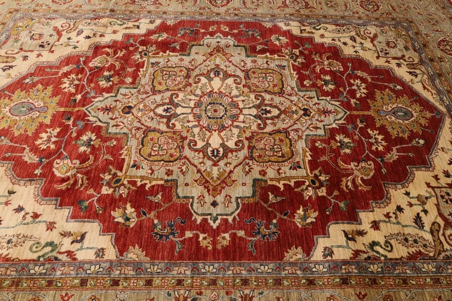 Heriz Ziegler Orientteppich 371 × 269 cm aus Wolle, handgeknüpft