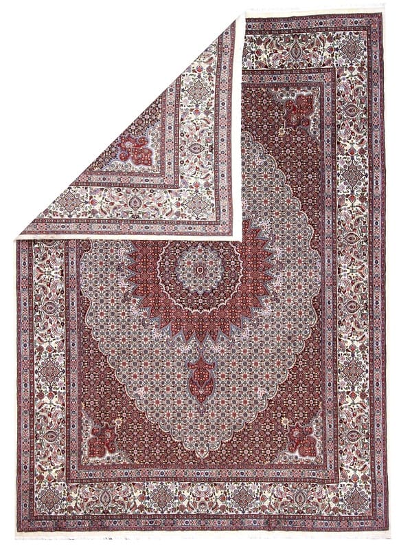 Handgewebter Moud Kelim Perserteppich, 345 × 251 cm, Wolle & Seide