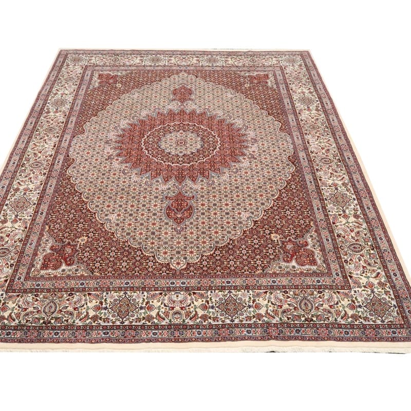 Handgewebter Moud Kelim Perserteppich, 345 × 251 cm, Wolle & Seide