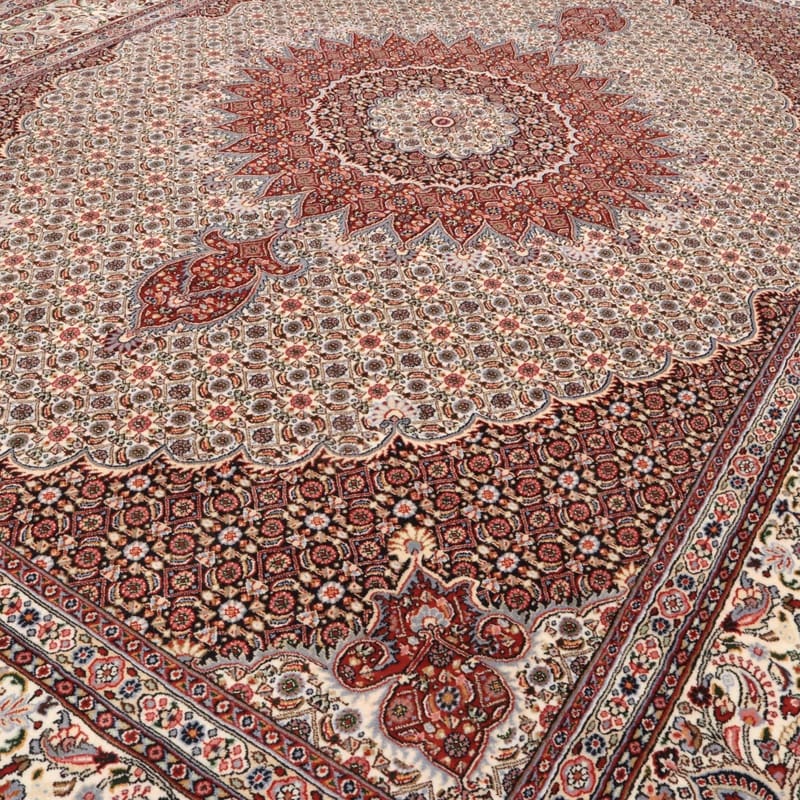 Handgewebter Moud Kelim Perserteppich, 345 × 251 cm, Wolle & Seide