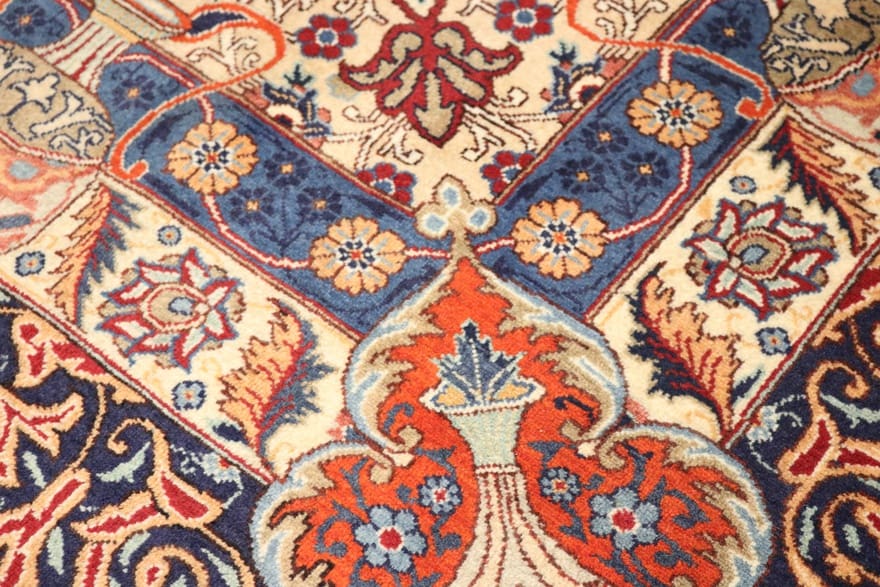 kashmar-teppich-339x253-cm-weiche-wolle-rot-blau-handgeknupft-3 Kashmar Perserteppich aus Iran, 337 × 252 cm