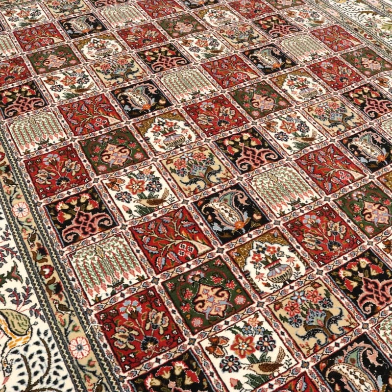 hochwertiger-moud-orientteppich-287x200-cm-handgeknupft-blutenmuster-9 Moud Perserteppich 285 × 199 cm aus Wolle & Seide, handgeknüpft