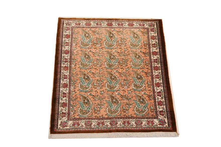 TeppichBazar Ghom Seidenteppich 69×49 cm – Florales Design, handgeknüpft