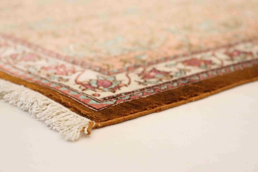 TeppichBazar Ghom Seidenteppich 69×49 cm – Florales Design, handgeknüpft
