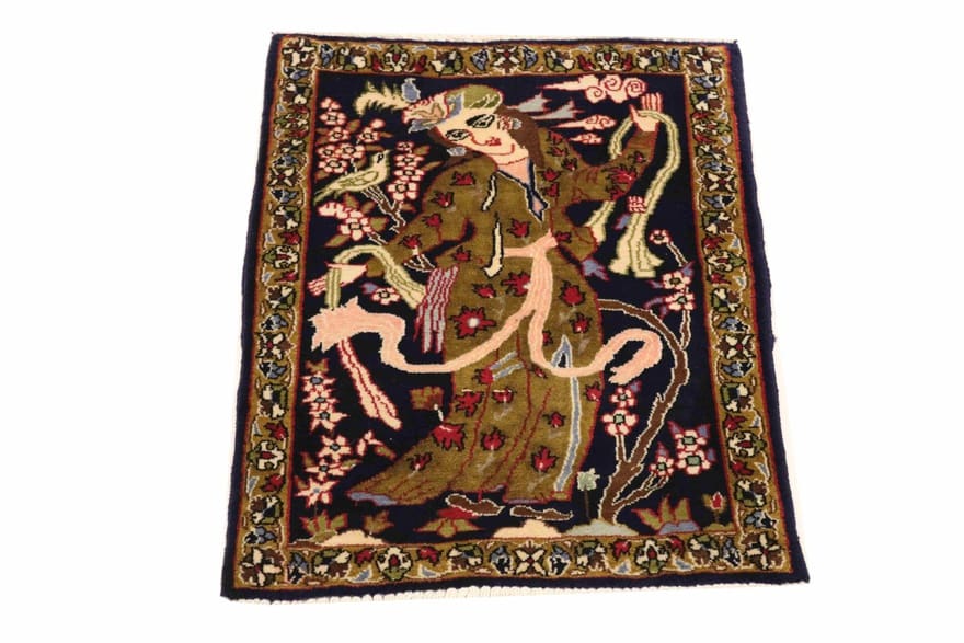 ghom-teppich-82x58-cm-handgeknupft-100-seide-luxus-design-1 Handgeknüpfter Ghom Perserteppich, 80 × 57 cm, Wolle