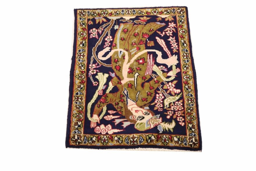 ghom-teppich-82x58-cm-handgeknupft-100-seide-luxus-design-3 Handgeknüpfter Ghom Perserteppich, 80 × 57 cm, Wolle