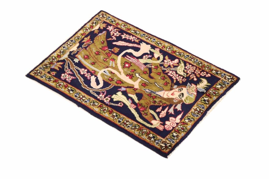 ghom-teppich-82x58-cm-handgeknupft-100-seide-luxus-design-4 Handgeknüpfter Ghom Perserteppich, 80 × 57 cm, Wolle