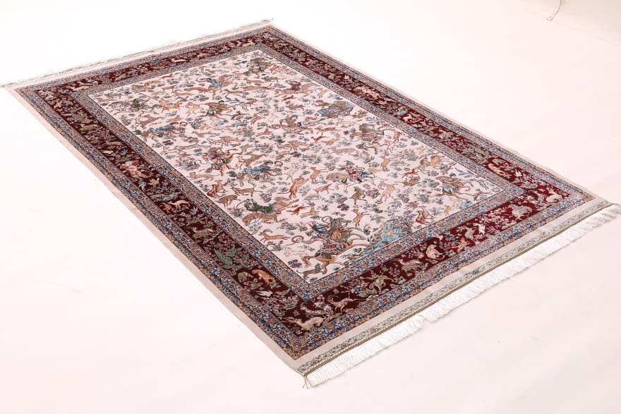 ghom-orientteppich-232x151-cm-viskose-elegant-handgeknupft-2 Handgewebter Ghom Perserteppich, 230 × 150 cm, Seide