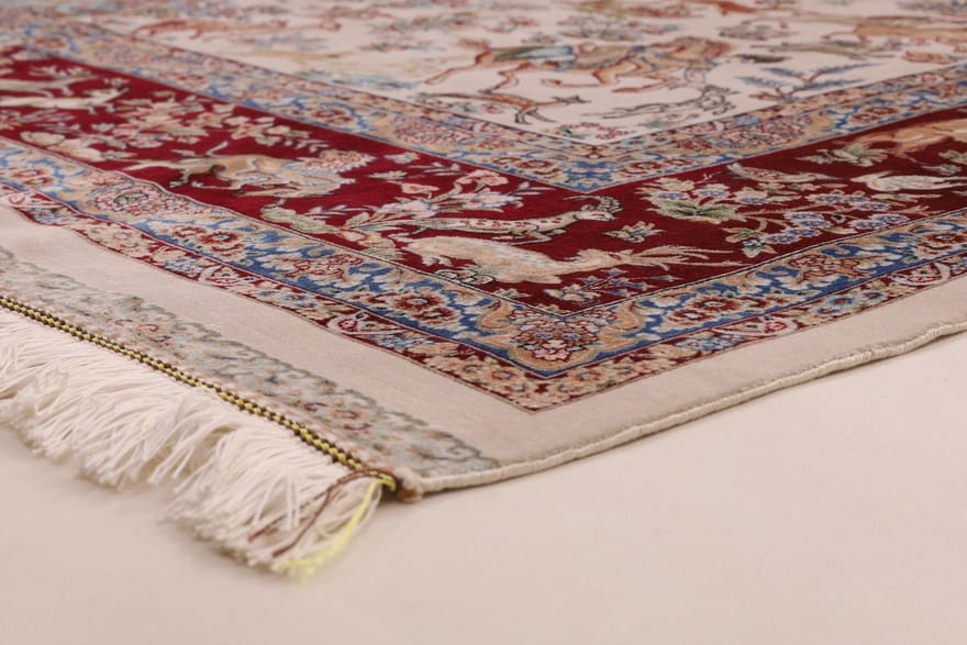 ghom-orientteppich-232x151-cm-viskose-elegant-handgeknupft-3 Handgewebter Ghom Perserteppich, 230 × 150 cm, Seide