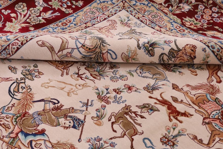 ghom-orientteppich-232x151-cm-viskose-elegant-handgeknupft-4 Handgewebter Ghom Perserteppich, 230 × 150 cm, Seide