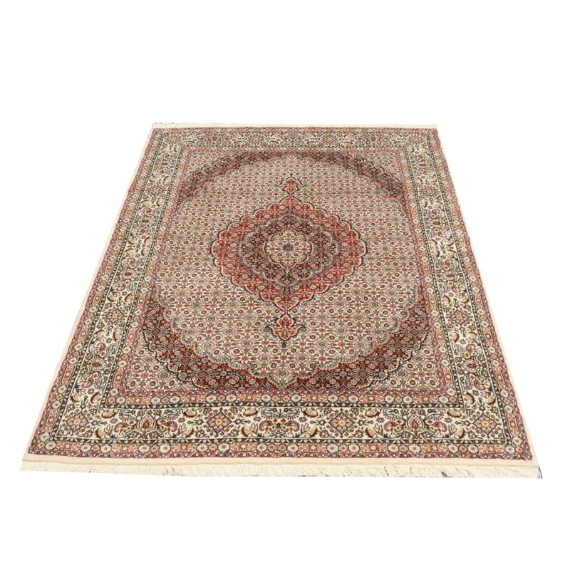 handgeknupfter-moud-teppich-235x167-cm-wolle-seide-blutenmuster-1 Moud Perserteppich 233 × 166 cm aus Wolle & Seide, handgeknüpft