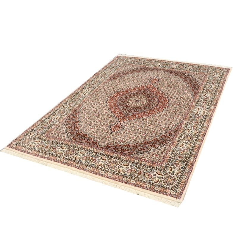 handgeknupfter-moud-teppich-235x167-cm-wolle-seide-blutenmuster-2 Moud Perserteppich 233 × 166 cm aus Wolle & Seide, handgeknüpft