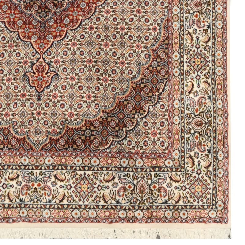 handgeknupfter-moud-teppich-235x167-cm-wolle-seide-blutenmuster-3 Moud Perserteppich 233 × 166 cm aus Wolle & Seide, handgeknüpft