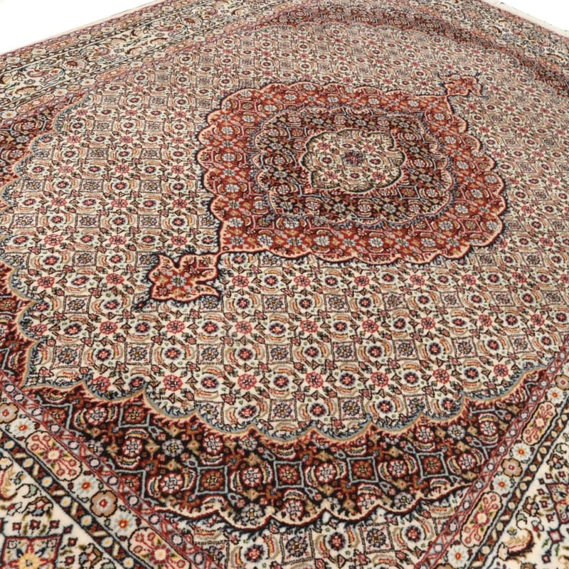 handgeknupfter-moud-teppich-235x167-cm-wolle-seide-blutenmuster-4 Moud Perserteppich 233 × 166 cm aus Wolle & Seide, handgeknüpft
