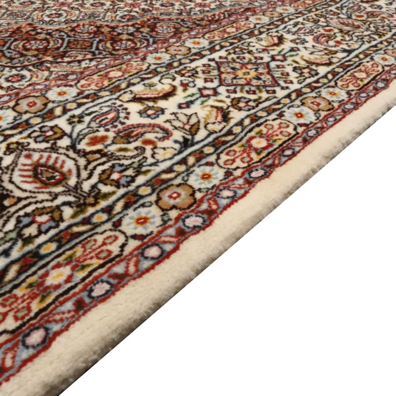 handgeknupfter-moud-teppich-235x167-cm-wolle-seide-blutenmuster-6 Moud Perserteppich 233 × 166 cm aus Wolle & Seide, handgeknüpft