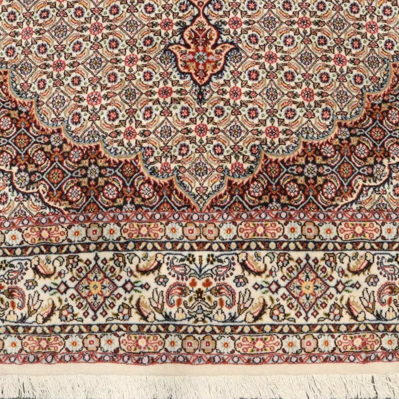 handgeknupfter-moud-teppich-235x167-cm-wolle-seide-blutenmuster-9 Moud Perserteppich 233 × 166 cm aus Wolle & Seide, handgeknüpft