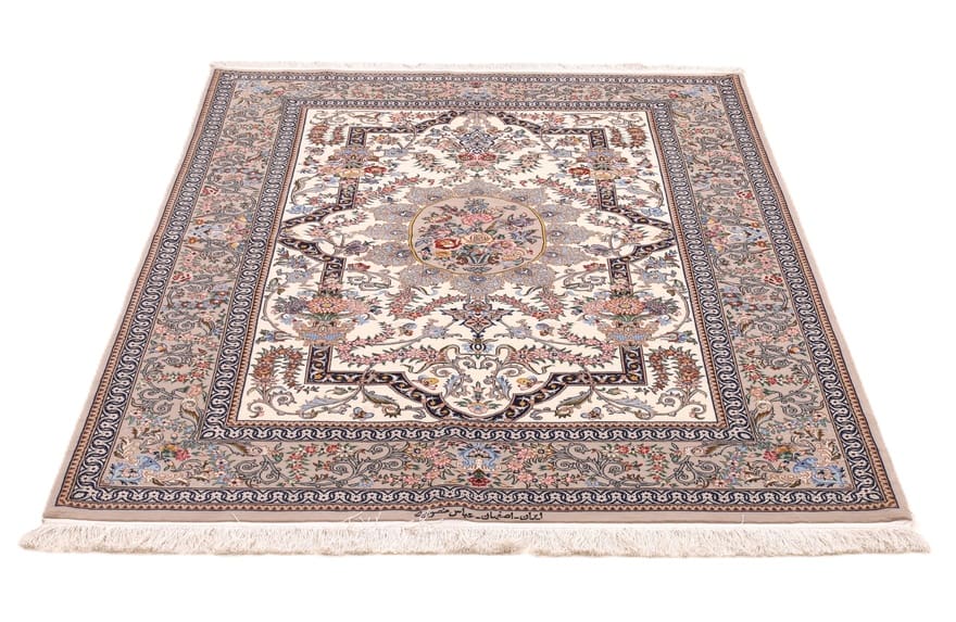 isfahan-mansouri-teppich-197x132-cm-handgeknupft-persischer-luxus-9 Handgeknüpfter Isfahan Perserteppich, 195 × 131 cm, Wolle & Seide