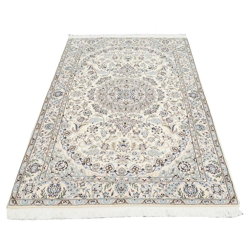 handgeknupfter-nain-9-la-teppich-215x134-cm-in-blau-creme-2 Handgeknüpfter Nain Perserteppich, 213 × 133 cm, Wolle & Seide