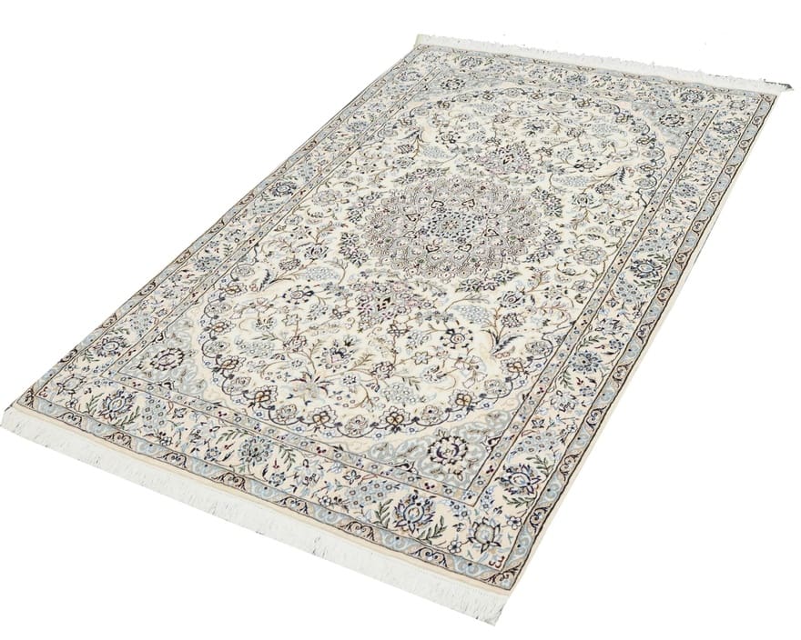 handgeknupfter-nain-9-la-teppich-215x134-cm-in-blau-creme-3 Handgeknüpfter Nain Perserteppich, 213 × 133 cm, Wolle & Seide