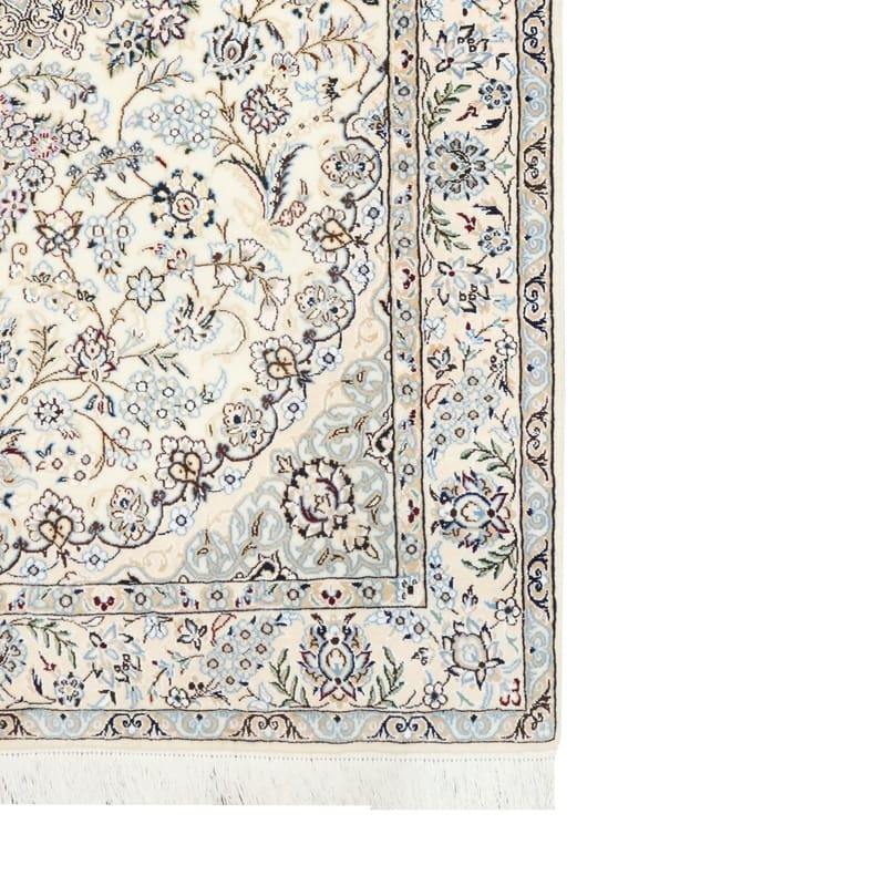 handgeknupfter-nain-9-la-teppich-215x134-cm-in-blau-creme-6 Handgeknüpfter Nain Perserteppich, 213 × 133 cm, Wolle & Seide