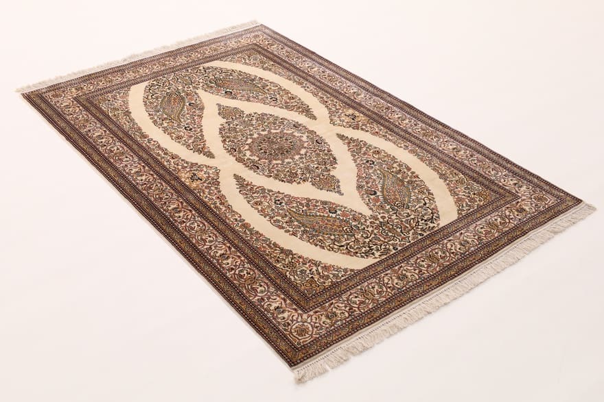 kashmir-seidenteppich-193x125-cm-fein-geknupft-orientteppich-2 Handgeknüpfter Kashmir Orientteppich 191 × 124 cm