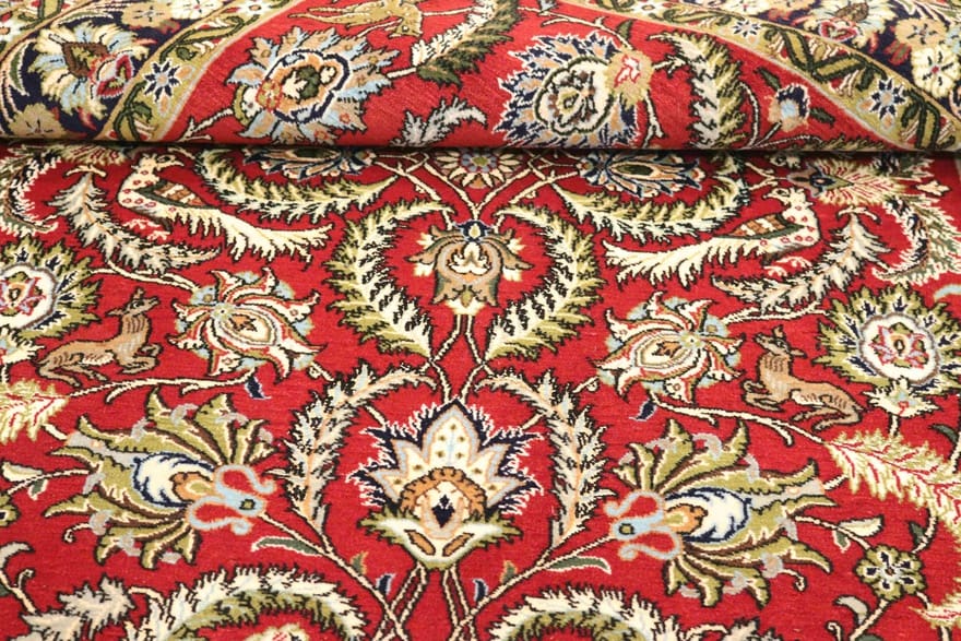 ghom-kork-teppich-214x134-cm-luxurioser-seidenteppich-handgeknupft-6 Handgeknüpfter Ghom Perserteppich 212 × 133 cm