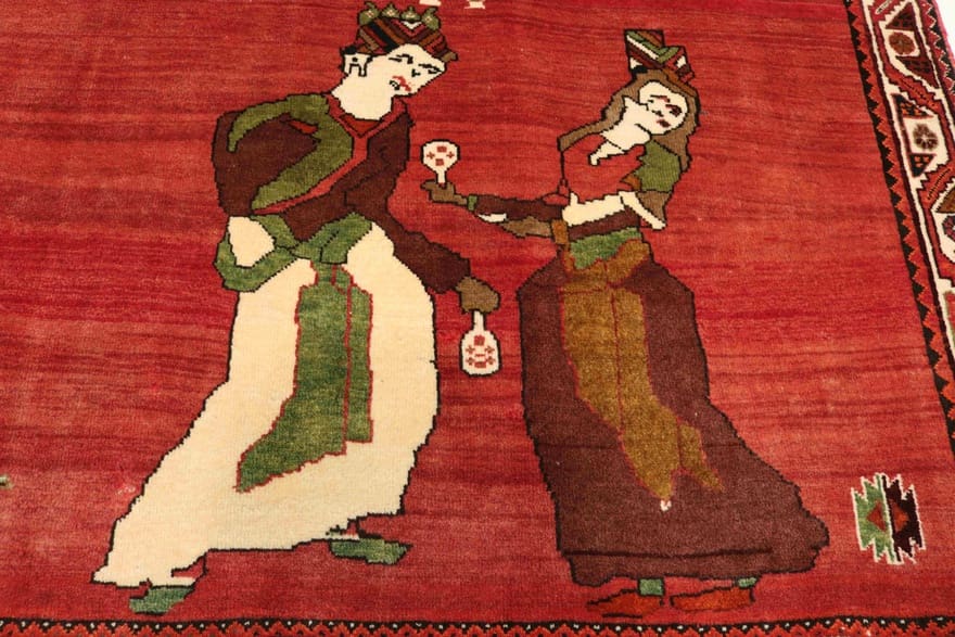 handgeknupfter-ghashghai-teppich-192x141-cm-160000-knoten-rot-orange-1-2 Handgeknüpfter Qashqai Perserteppich, 190 × 140 cm