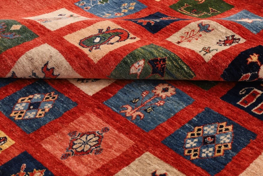farbenfroher-loribaft-teppich-310x222-cm-200000-knoten-handgeknupft-7 Loribaft Orientteppich 308 × 221 cm aus Wolle, handgeknüpft