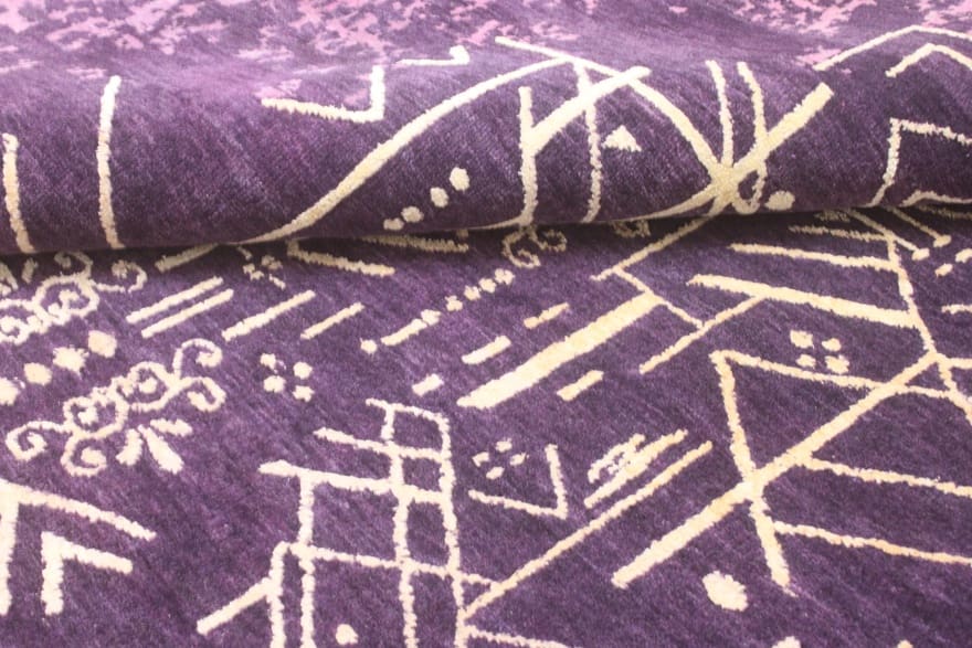 modern-lotus-teppich-301x249-cm-violett-rosa-handgeknupft-4 Handgeknüpfter Orientteppich, 299 × 248 cm, Wolle