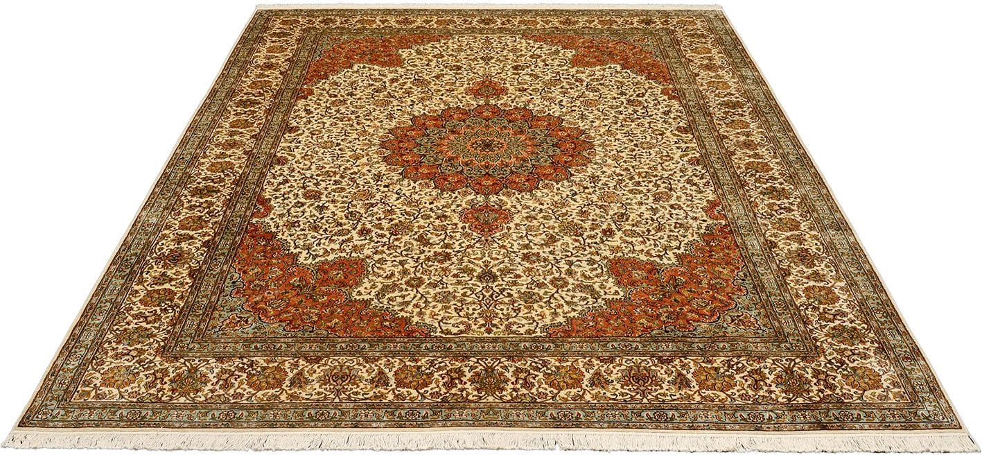 kashmirseide-teppich-248-x-333-cm-persisches-muster-handgeknupft-1 Kashmir Orientteppich aus Indien, 248 × 333 cm