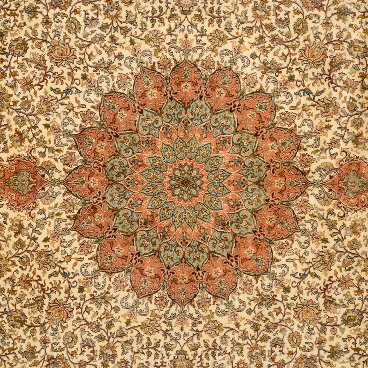 kashmirseide-teppich-248-x-333-cm-persisches-muster-handgeknupft-3 Kashmir Orientteppich aus Indien, 248 × 333 cm