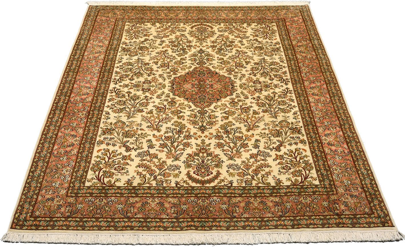 eleganter-kashmirseide-orientteppich-159-x-223cm-handgeknupft-1 Kashmir Orientteppich 159 × 223 cm aus Wolle & Seide, handgeknüpft