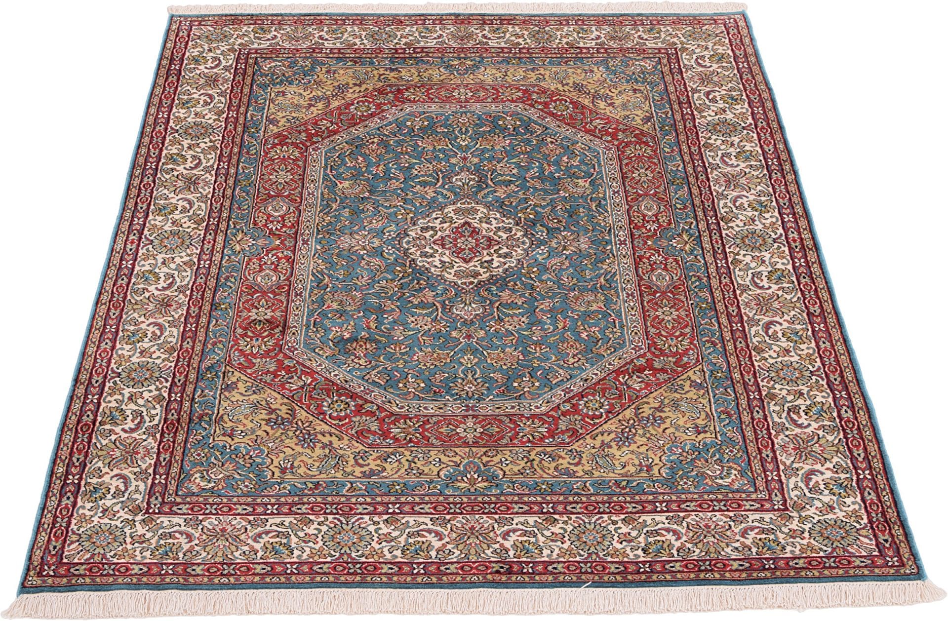 Kashmir Orientteppich 123 × 186 cm aus Seide, handgeknüpft