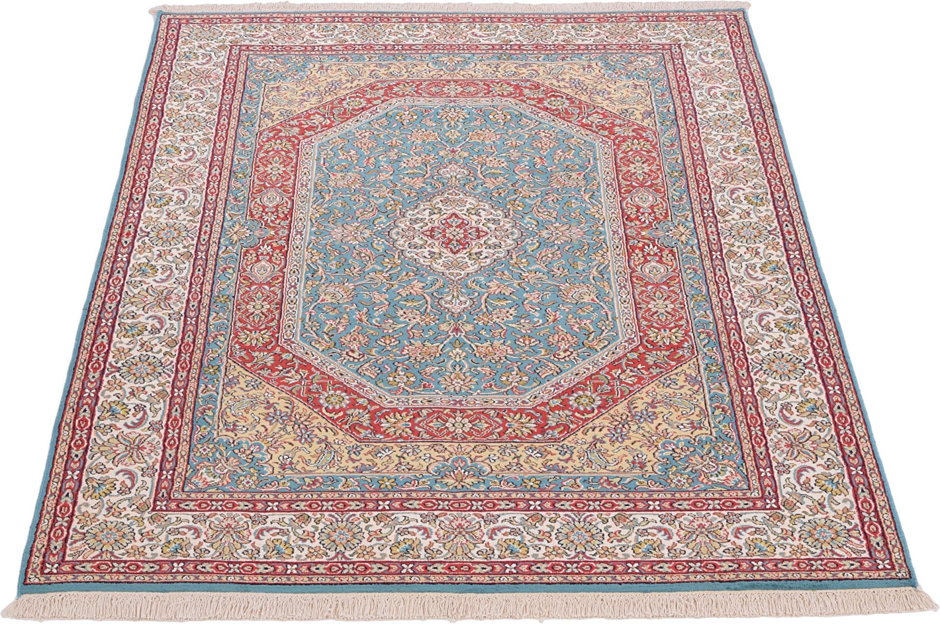 Kashmir Orientteppich 123 × 186 cm aus Seide, handgeknüpft