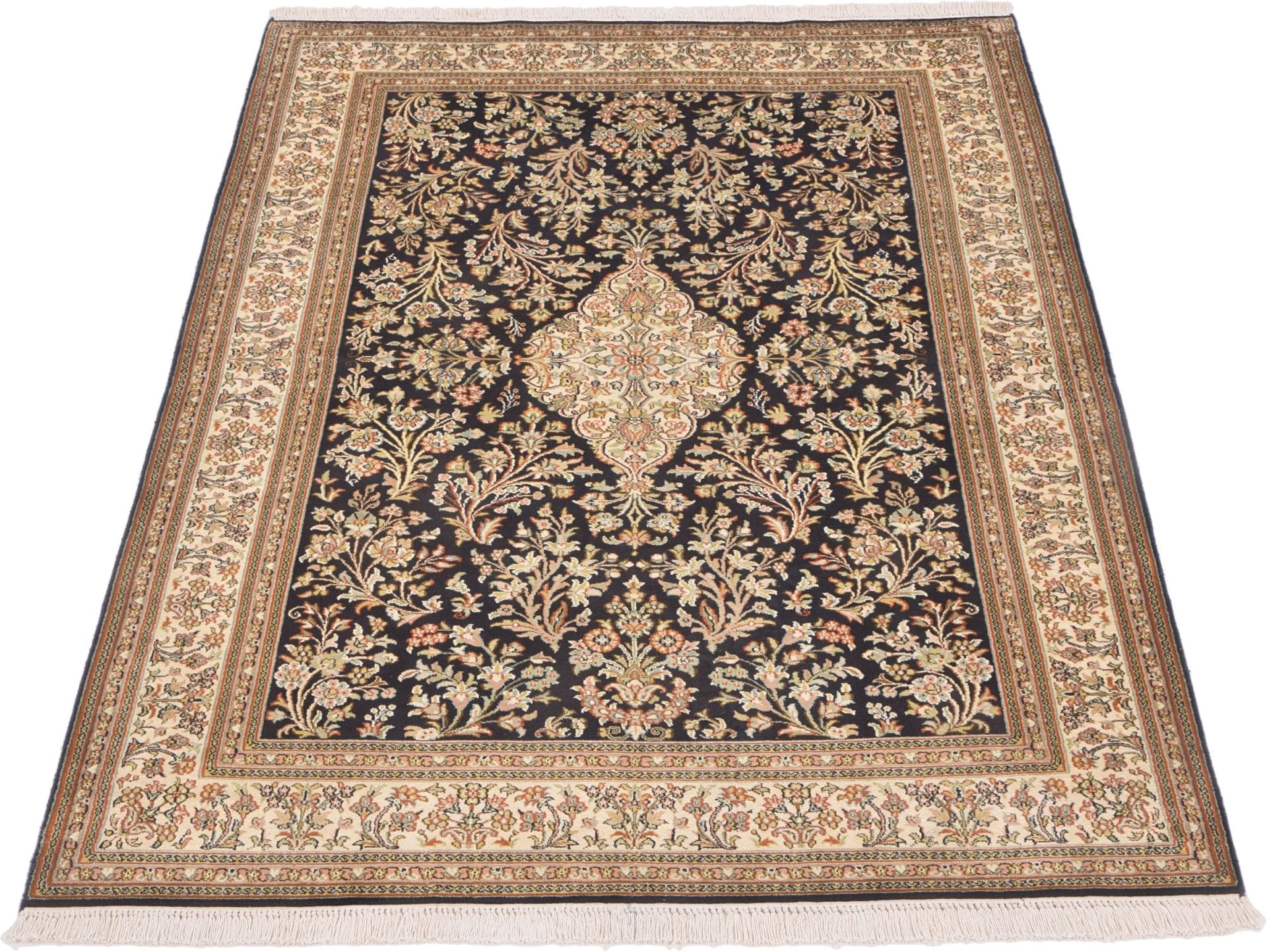 kashmirseide-teppich-127-x-189-cm-handgeknupft-edles-design-1 Kashmir Orientteppich aus Indien, 127 × 189 cm