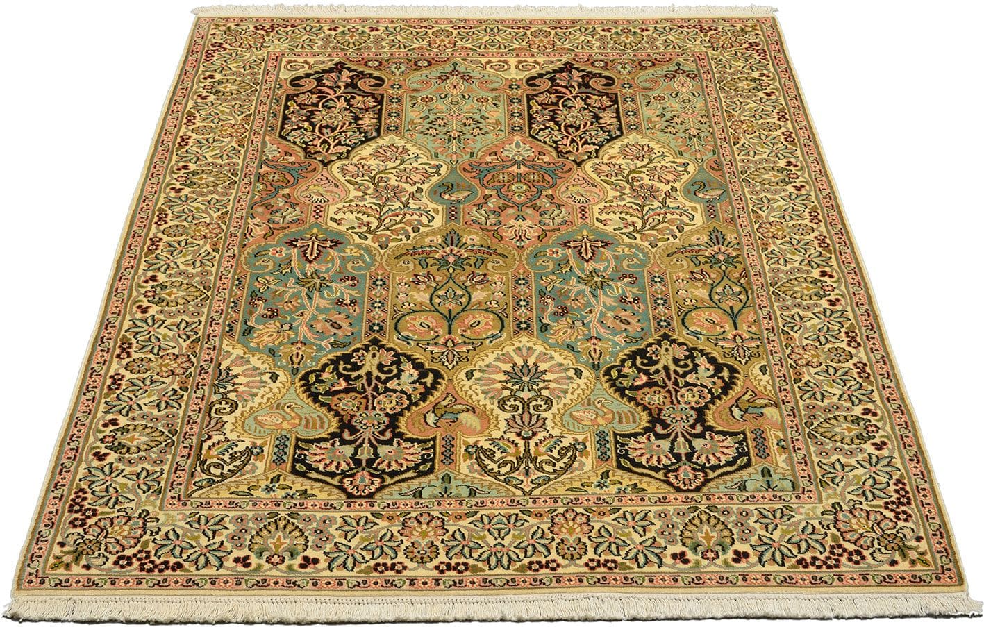 kashmirseide-teppich-128-x-183cm-edles-pastell-handgeknupft-1 Kashmir Orientteppich 128 × 183 cm aus Wolle & Seide, handgeknüpft