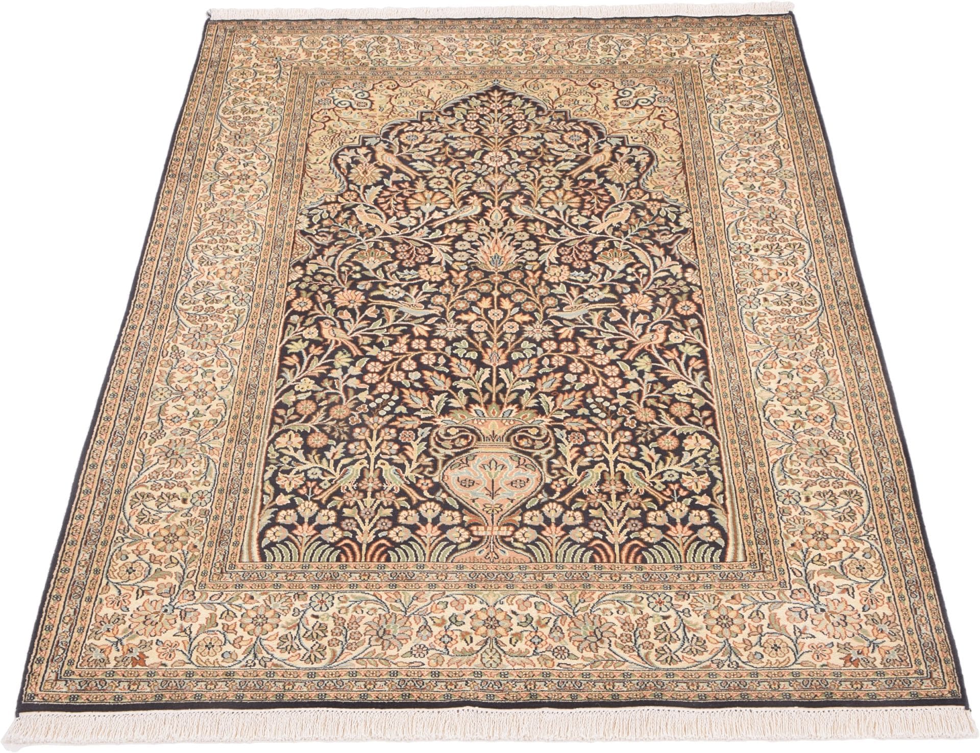 orientteppich-kashmirseide-125-x-188cm-handgeknupft-edles-muster-1 Kashmir Orientteppich 125 × 188 cm aus Seide, handgeknüpft