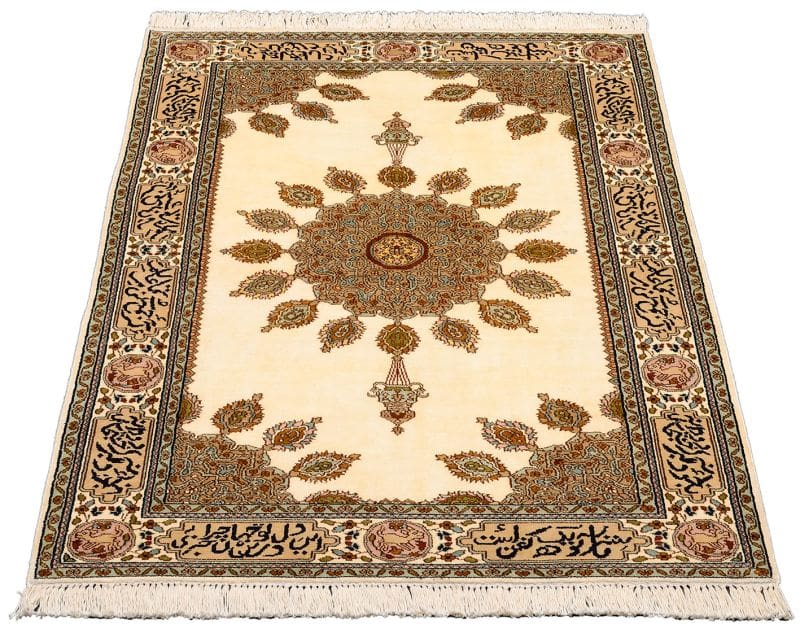 eleganter-kashmirseide-orientteppich-96-x-153cm-handgeknupft-1 Kashmir Orientteppich 96 × 153 cm aus Wolle & Seide, handgeknüpft