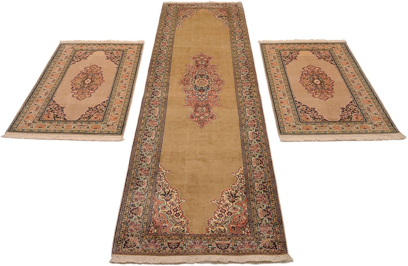 kashmirseide-teppich-84-x-337cm-edles-persisches-muster-handgeknupft-1 Kashmir Orientteppich aus Indien, 84 × 337 cm