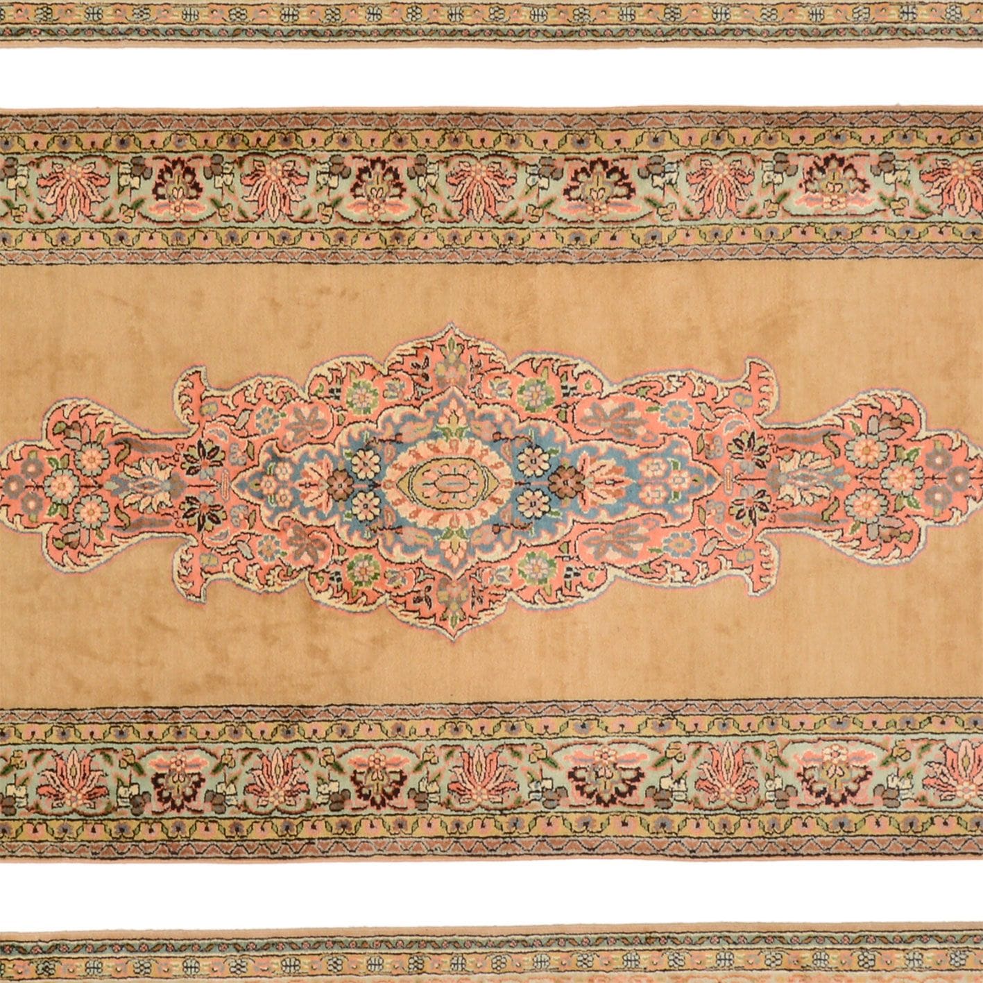 kashmirseide-teppich-84-x-337cm-edles-persisches-muster-handgeknupft-3 Kashmir Orientteppich aus Indien, 84 × 337 cm
